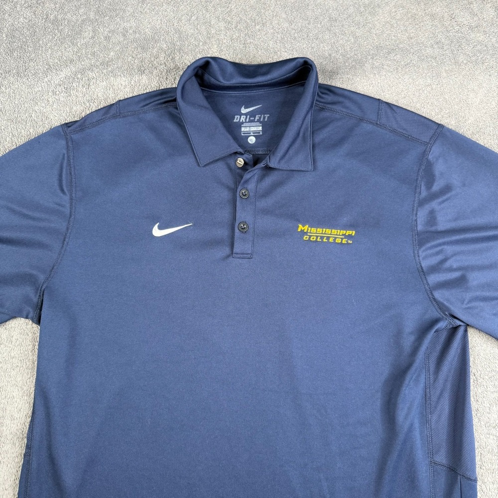 Mississippi College Nike Dri Fit Polo Blue Shirt Size L Basketball